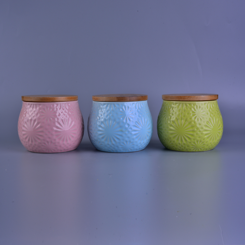 Hot sale personalized 18OZ ceramic candle jars with wood lid
