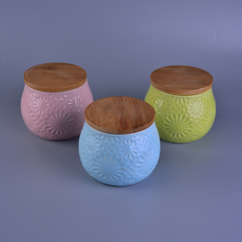 Hot sale personalized 18OZ ceramic candle jars with wood lid