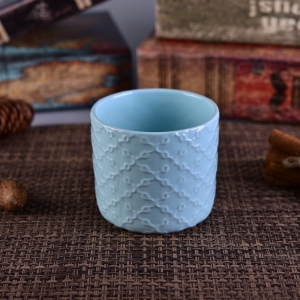 Flower Pattern Debossed Makukulay na Ceramic Candle Holder Na May Wooden Lid