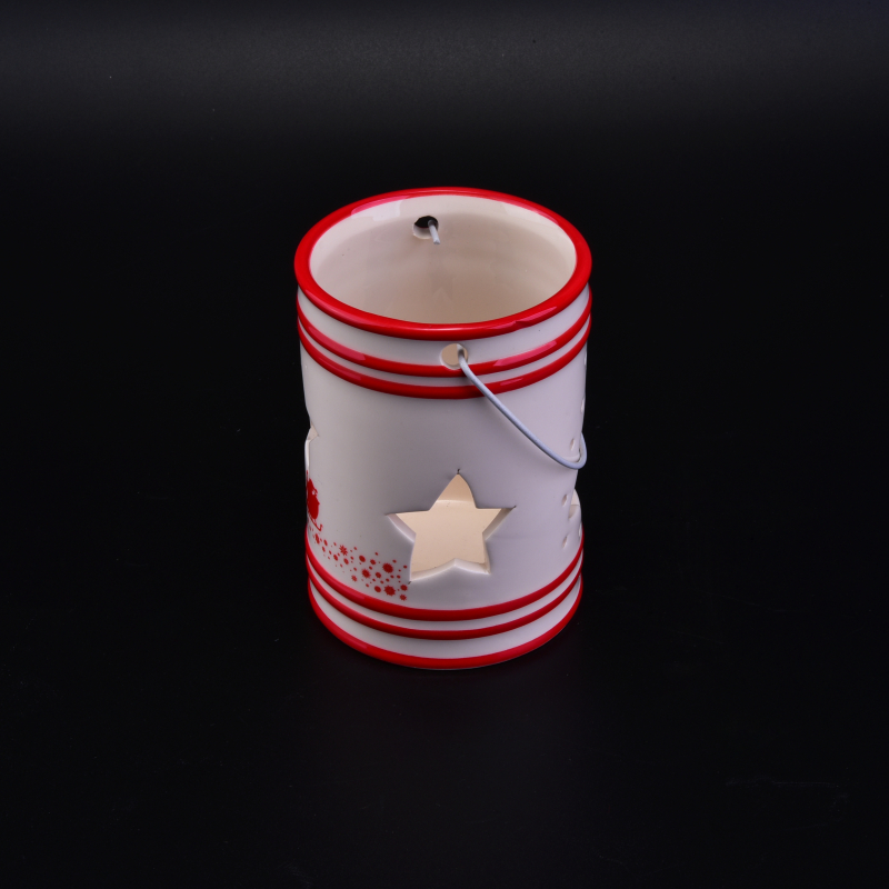 Festival Ceramic Candle Holder with Star Hollow for Christmas Gift Festival Ceramic Candle Holder with Star Hollow for Christmas Gift