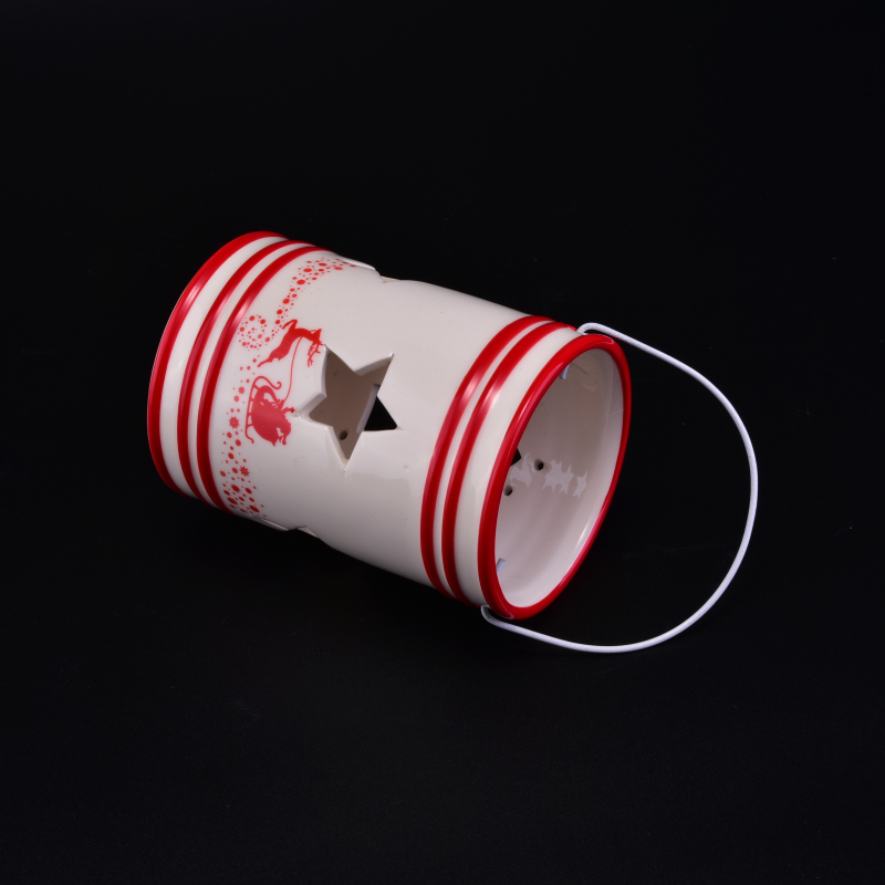 Festival Ceramic Candle Holder with Star Hollow for Christmas Gift Festival Ceramic Candle Holder with Star Hollow for Christmas Gift