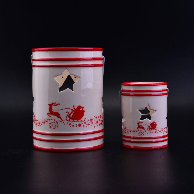 Festival Ceramic Candle Holder with Star Hollow for Christmas Gift Festival Ceramic Candle Holder with Star Hollow for Christmas Gift