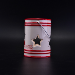 Festival Ceramic Candle Holder with Star Hollow for Christmas Gift
