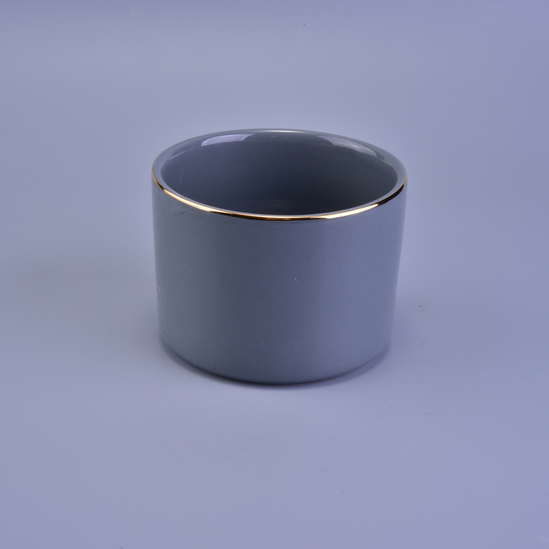 Gold Rim Ceramic Candle Vessel