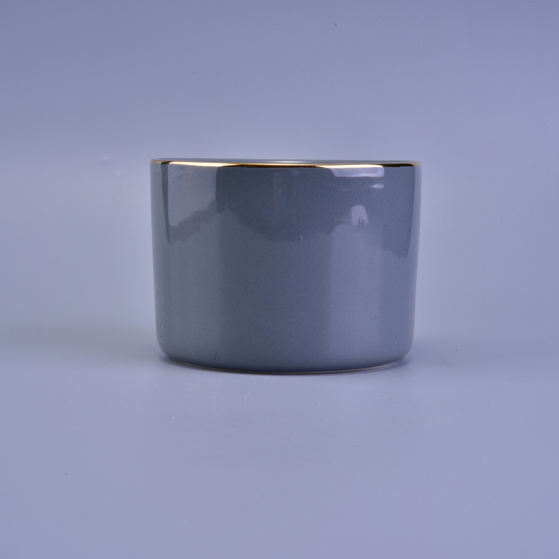 Gold Rim Ceramic Candle Vessel