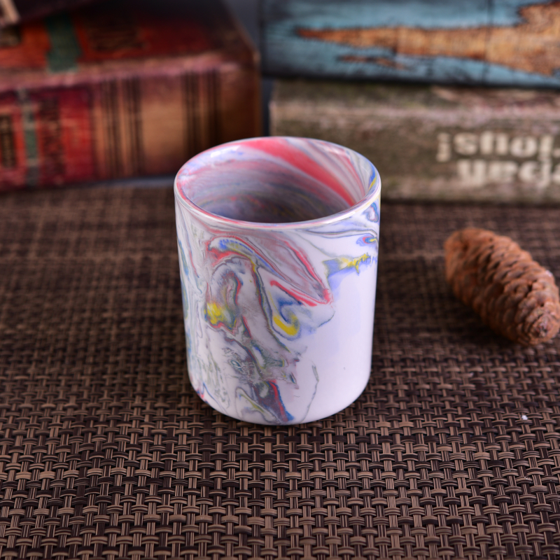 ceramic candle jar with marble pattern