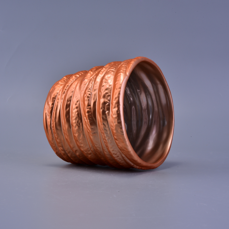 Decorative Banded Shining Colorful Coating Cylinder Ceramic Candle Holder