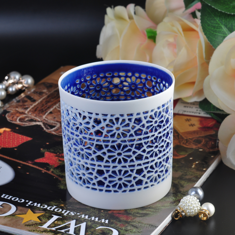 large round ceramic candle jar New hollow out home decoration ceramic candle holder