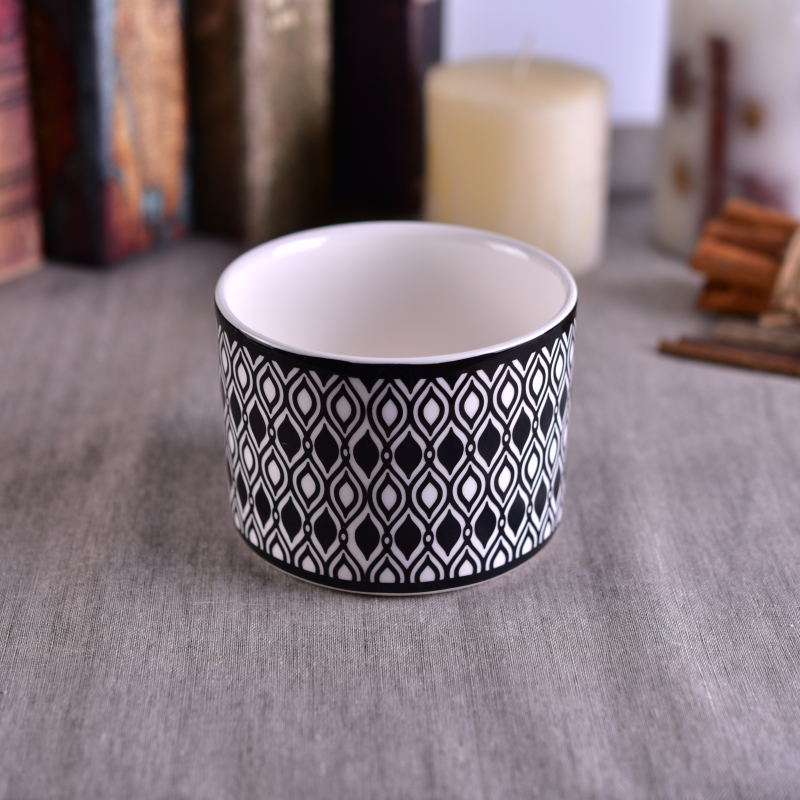 415ml Decal black printing ceramic candle holder