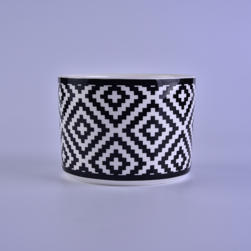 415ml Decal black printing ceramic candle holder