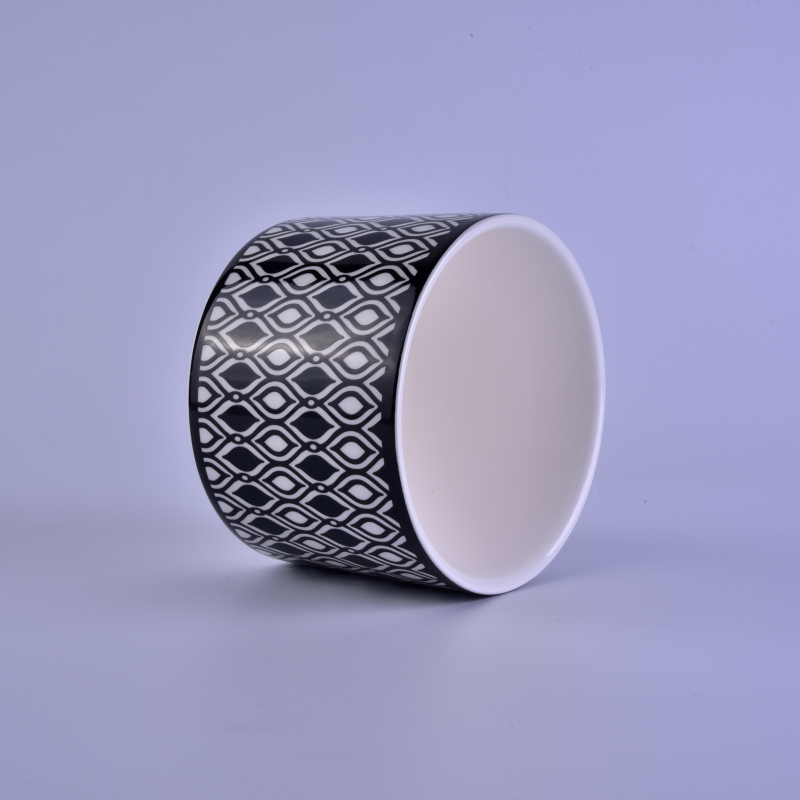 415ml Decal black printing ceramic candle holder