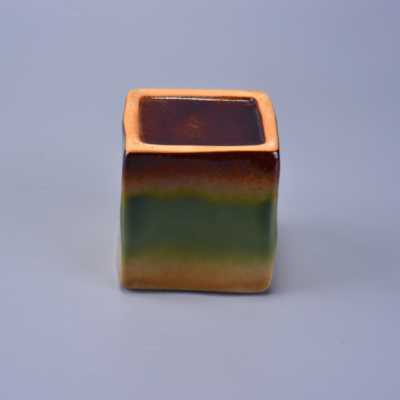 Rainbow Colorful Decorative Ceramic Candle Vessel Square