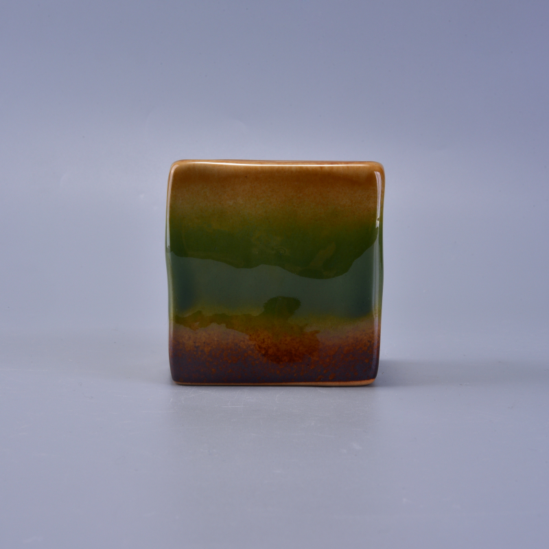 Rainbow Colorful Decorative Ceramic Candle Vessel Square