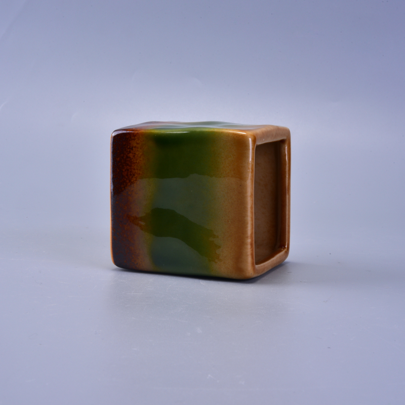 Rainbow Colorful Decorative Ceramic Candle Vessel Square