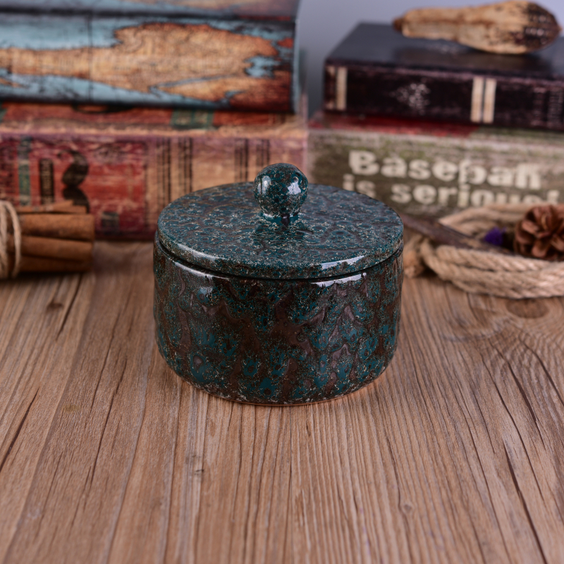 Vintage Transmutation Glazed Ceramic Candle Container With Lid for Wax