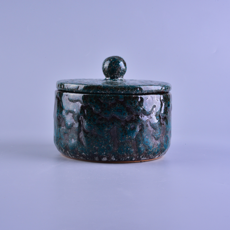 Vintage Transmutation Glazed Ceramic Candle Container With Lid for Wax