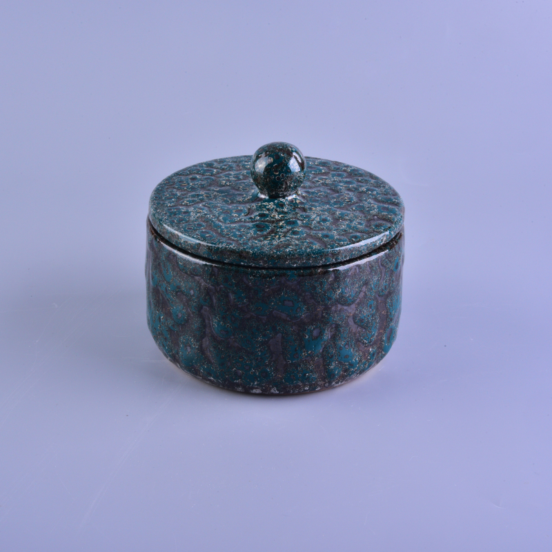 Vintage Transmutation Glazed Ceramic Candle Container With Lid for Wax
