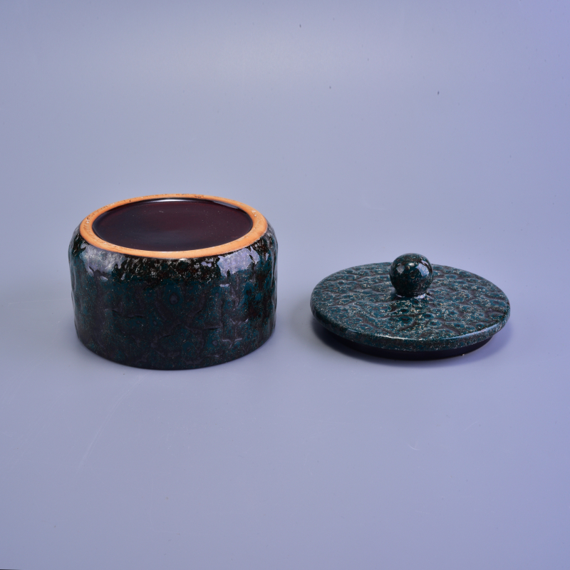 Vintage Transmutation Glazed Ceramic Candle Container With Lid for Wax