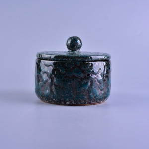 Vintage Transmutation Glazed Ceramic Candle Container Na may Takip para sa Waks