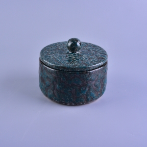 Vintage Transmutation Glazed Ceramic Candle Container Na may Takip para sa Waks