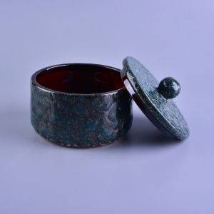 Vintage Transmutation Glazed Ceramic Candle Container Na may Takip para sa Waks