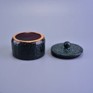 Vintage Transmutation Glazed Ceramic Candle Container Na may Takip para sa Waks