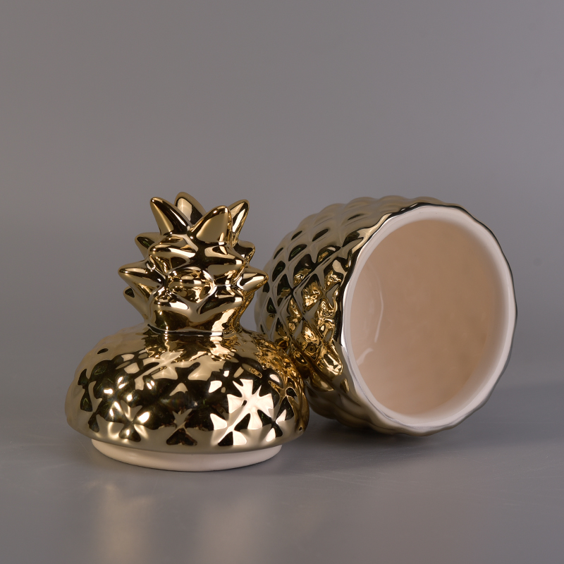 Hot selling newly arrived handmade gold pineapple ceramic candle jar with lids