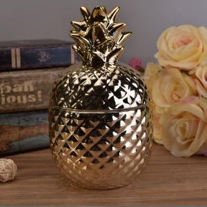 Hot selling newly arrived handmade gold pineapple ceramic candle jar with lids