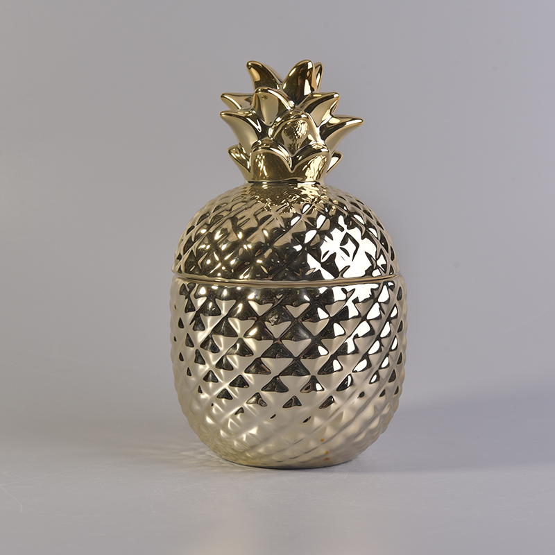 Hot selling newly arrived handmade gold pineapple ceramic candle jar with lids