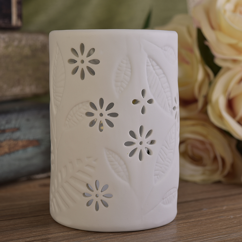 White leaves debossed ceramic candle burner