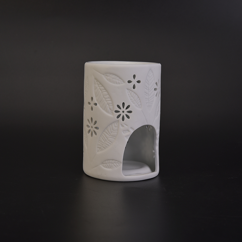 White leaves debossed ceramic candle burner