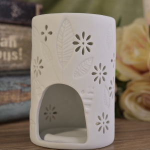 White leaves debossed ceramic candle burner