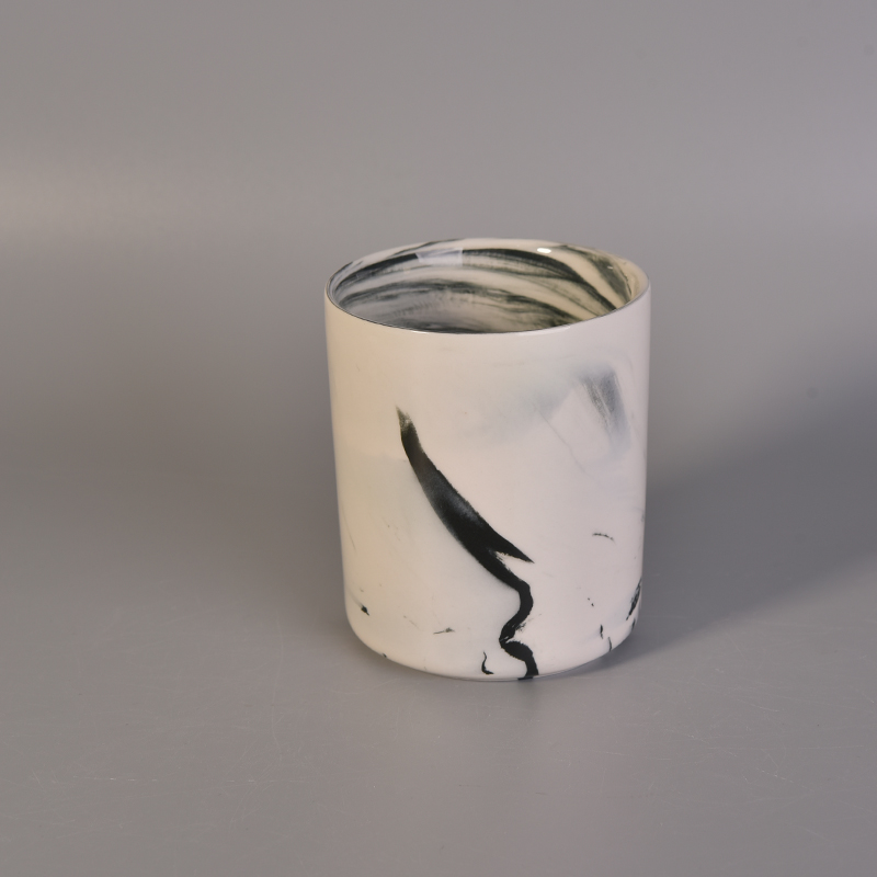 Round cylinder ceramic marble effect candle making jars