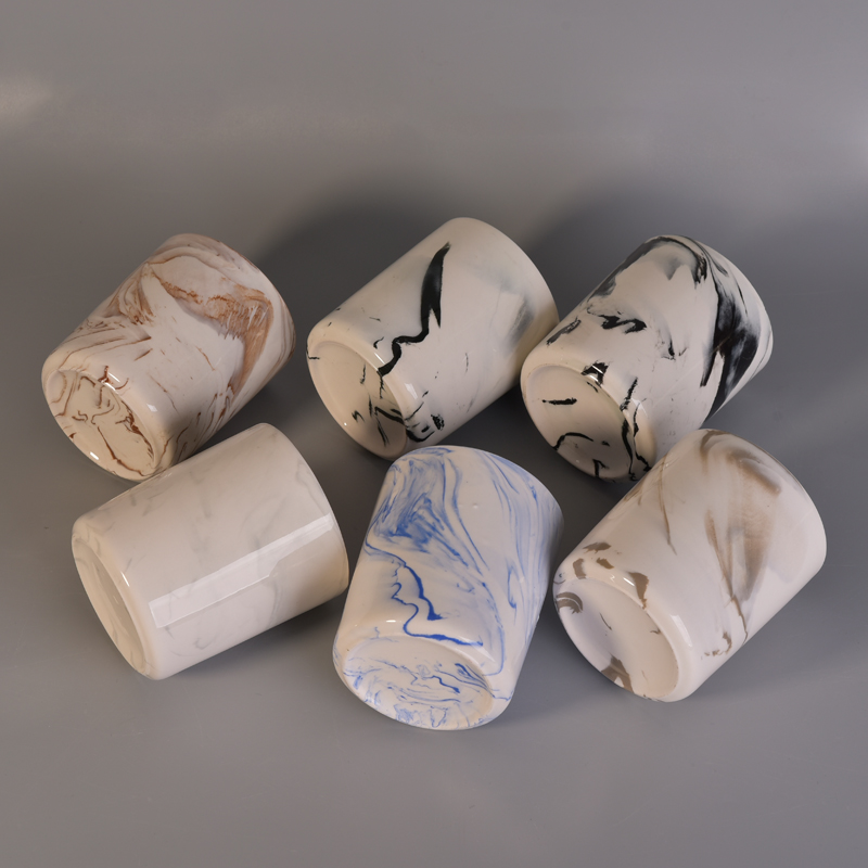 Round cylinder ceramic marble effect candle making jars
