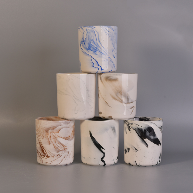Round cylinder ceramic marble effect candle making jars
