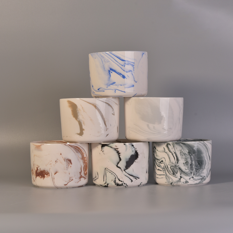 Home decoration marble glazed ceramic candle jars