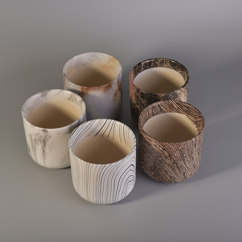 water transfer round cyliner ceramic cup candle holder