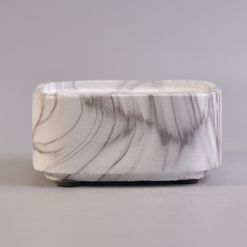 Square Shaped Water Transfer Printing Decorative Stackable Concrete Candle Vessel