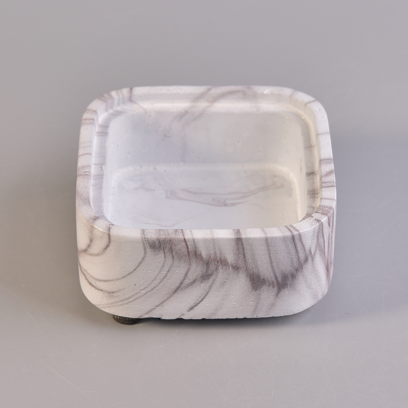 Square Shaped Water Transfer Printing Decorative Stackable Concrete Candle Vessel