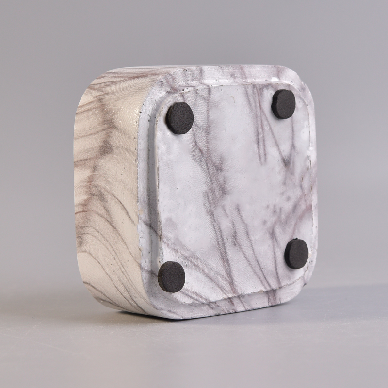 Square Shaped Water Transfer Printing Decorative Stackable Concrete Candle Vessel