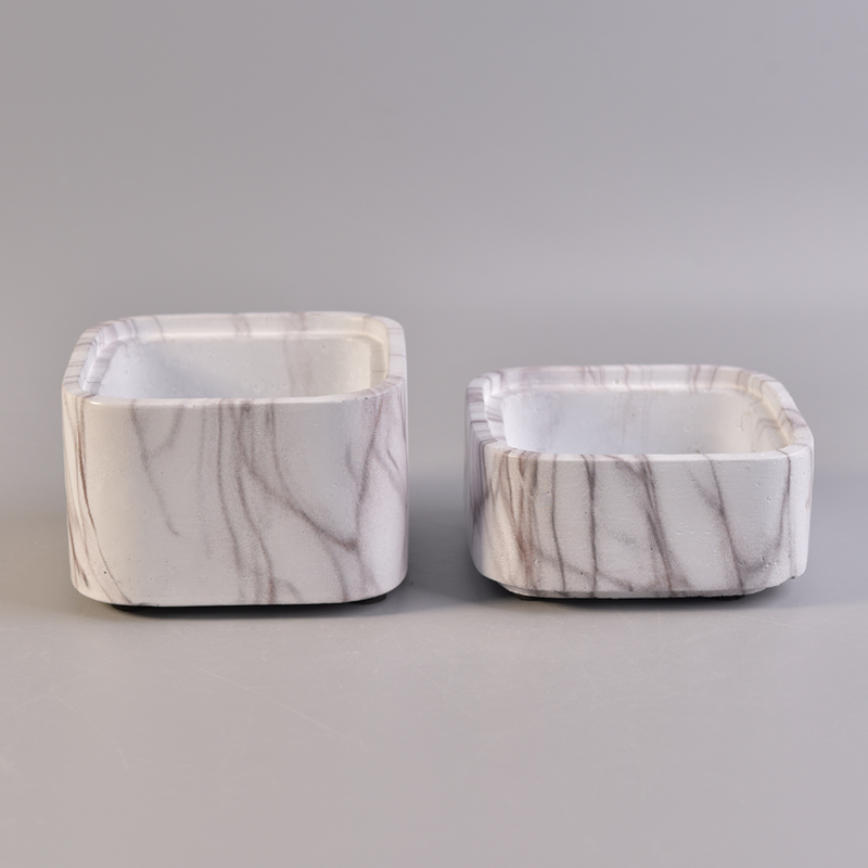 Square Shaped Water Transfer Printing Decorative Stackable Concrete Candle Vessel