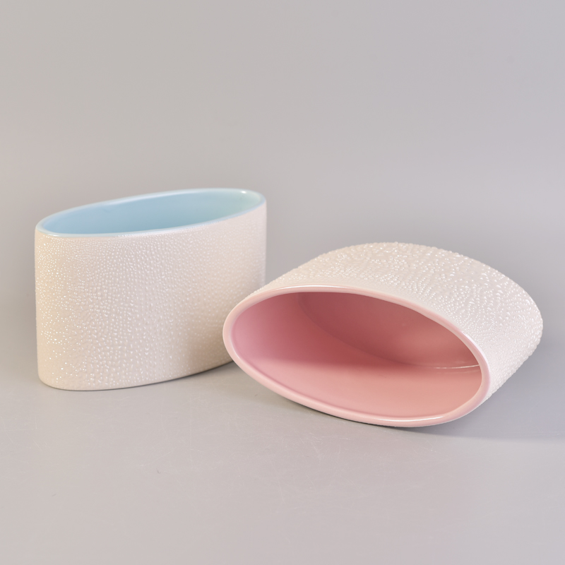 Pearl dot glazed ellipse ceramic soy wax candle holders