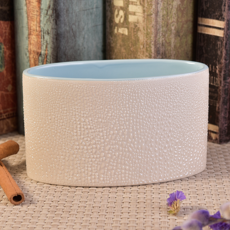 Pearl dot glazed ellipse ceramic soy wax candle holders