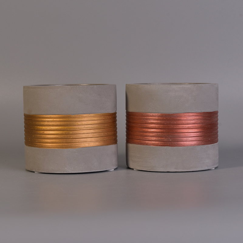 Vertical Concrete Candle Holders with Rose Golden Painting
