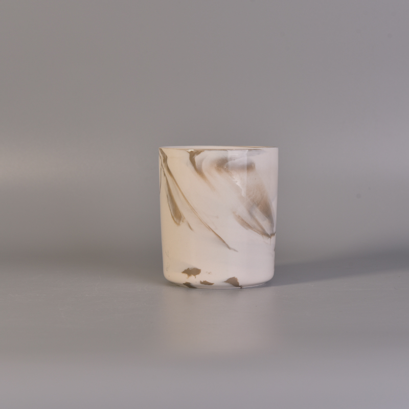 Long cylinder white marble ceramic candle jars hot selling