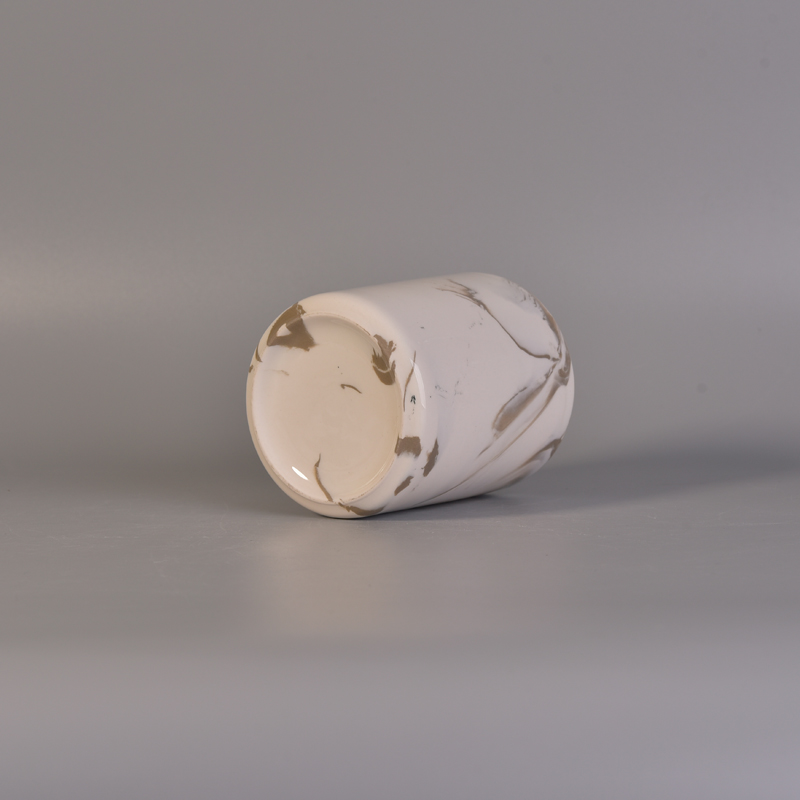 Long cylinder white marble ceramic candle jars hot selling