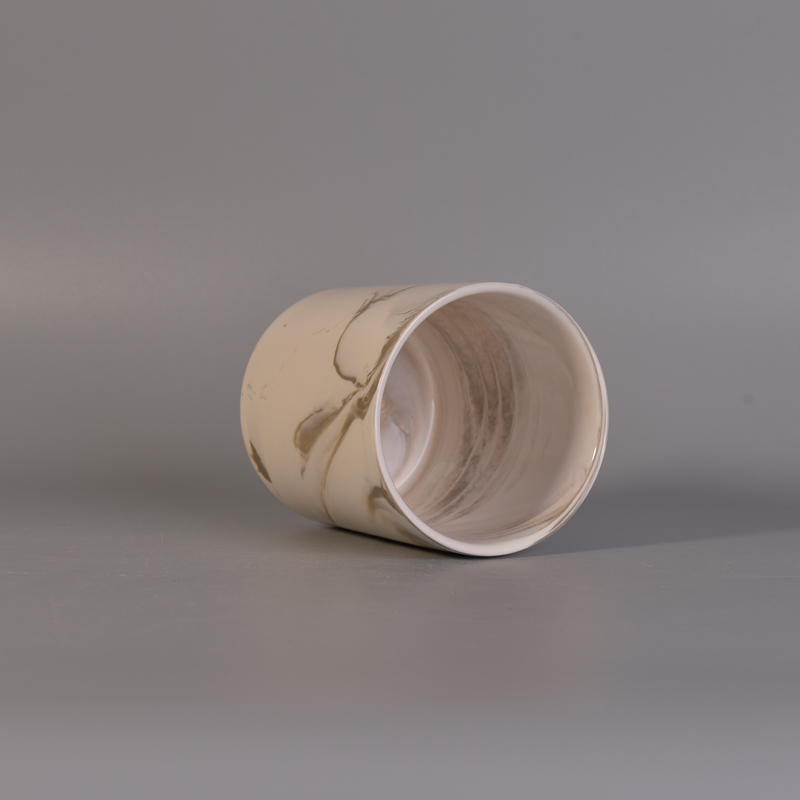 Long cylinder white marble ceramic candle jars hot selling