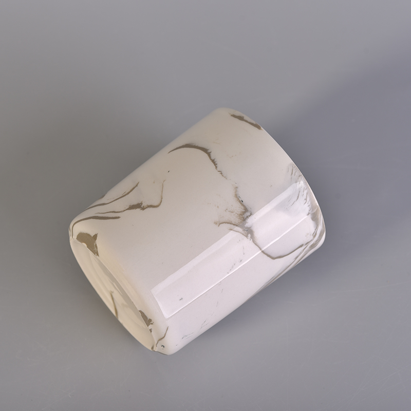 Long cylinder white marble ceramic candle jars hot selling