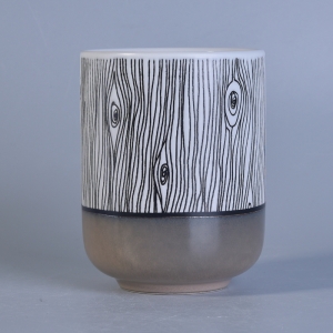 Kulay ng metal sa ilalim ng kahoy na butil ng glazing ceramic candle jar