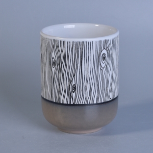 Kulay ng metal sa ilalim ng kahoy na butil ng glazing ceramic candle jar